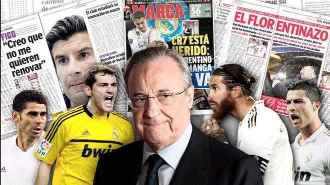 A Florentino Pérez no le pesa la mano ante las leyendas del Real Madrid