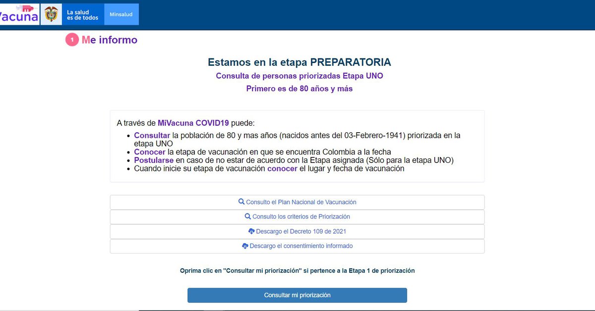 Ya puede consultar su turno en el portal ‘Mi Vacuna’ si hace parte de la primera fase