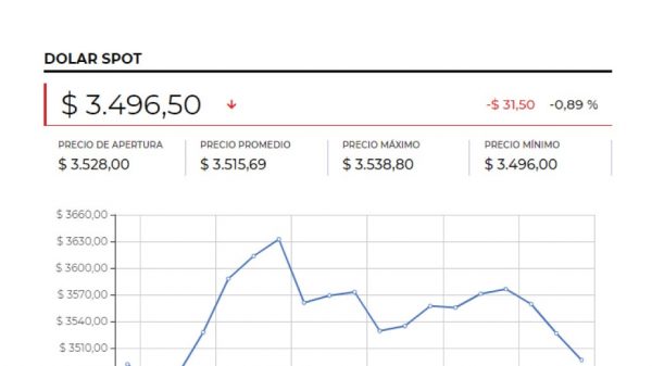 Precio del dólar alcanzó $3.487,43 bajo la modalidad next-day por festivo en EE.UU.