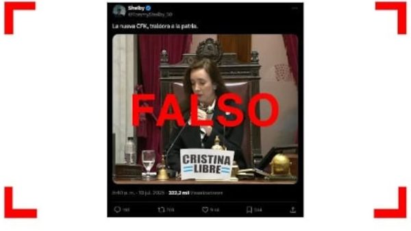 Desinformación: No, Victoria Villarruel no posé en el estrado del Senado con un cartel que decía “Cristina libre”