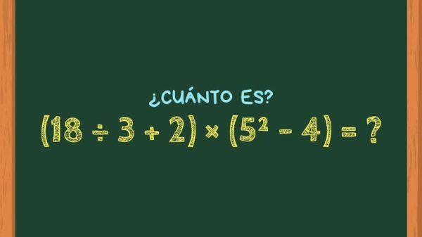 ¿Cuánto es (18 ÷ 3 + 2) × (5²