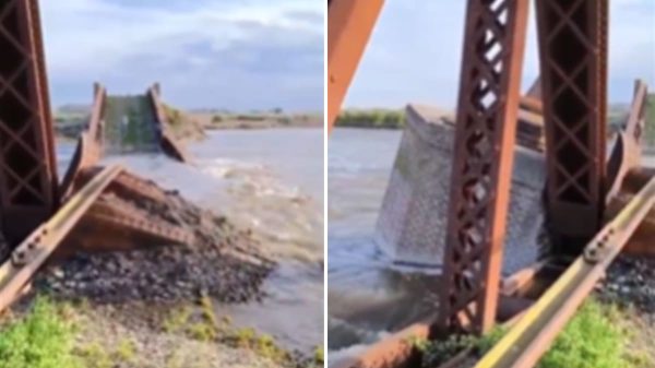 Al agua: impactante derrumbe de un puente ferroviario de más de 100 años