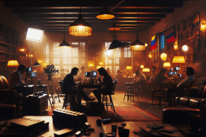 Alina Lozano en un estudio, mirando a la cámara con expresión intrigante mientras sostiene su teléfono.