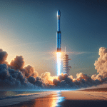 Un cohete New Glenn de Blue Origin despegando desde Cabo Cañaveral bajo un cielo despejado.