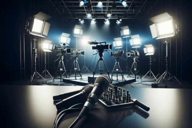 Carla Giraldo en un set de televisión, con expresión seria mientras escucha un audio en su teléfono.