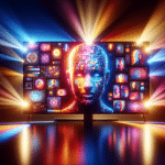 Una pantalla de televisión muestra una escena de 'La Reina del Flow' con personajes en un vibrante escenario musical.