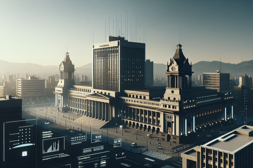 Edificio de Hacienda Cali con bandera ondeando bajo un cielo despejado.