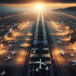 Avión de Lufthansa sobrevolando el Aeropuerto El Dorado en Bogotá, con luces de advertencia encendidas.