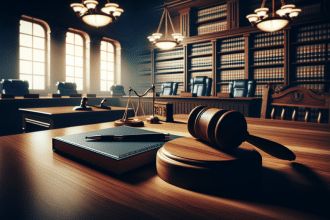 Un grupo de abogados discute en una sala de audiencias del Consejo de Estado en Bogotá.