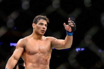 Paulo Costa lanza una patada a la cabeza de Azamat Murzakanov en el octágono.