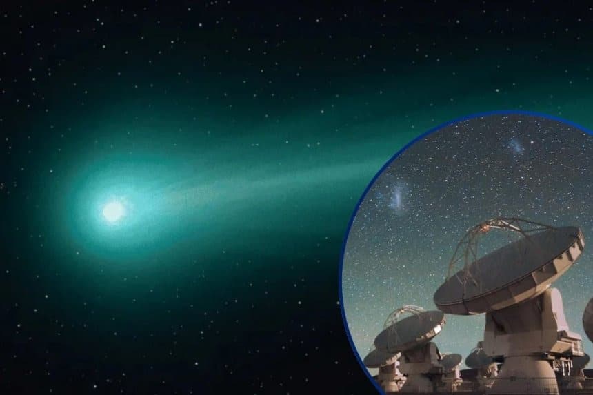 Un grupo de científicos observa el cielo nocturno con telescopios en un observatorio remoto.