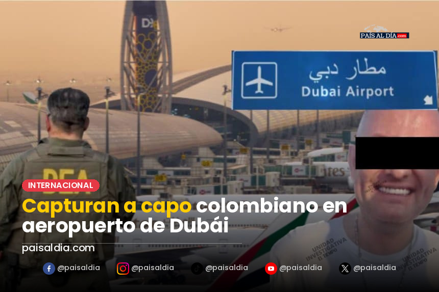 Policías de Dubái rodean al narcotraficante en el aeropuerto, maletas a su lado.