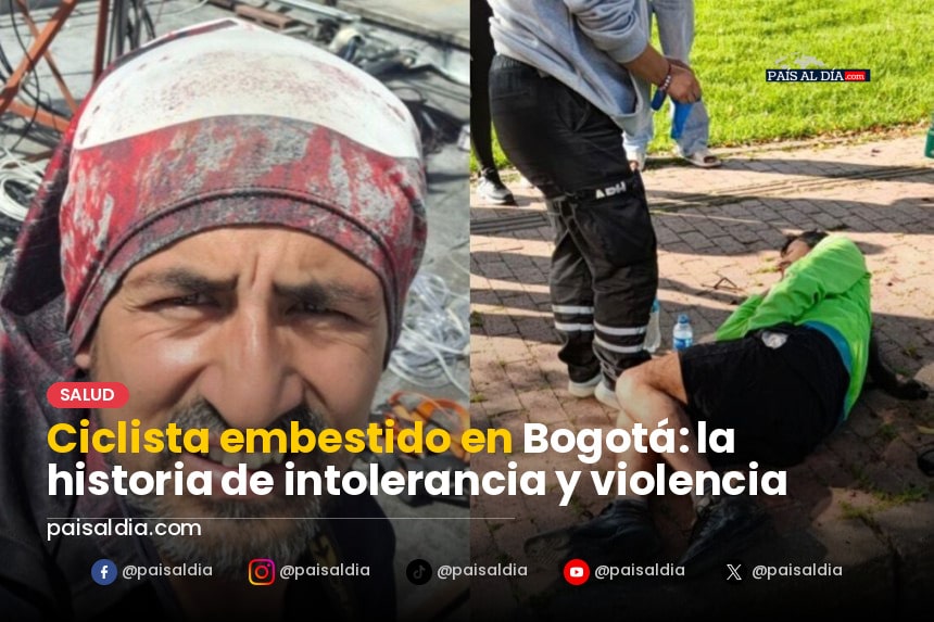 Ciclista caído en el asfalto, con cicatriz visible en la pierna, rodeado de curiosos.