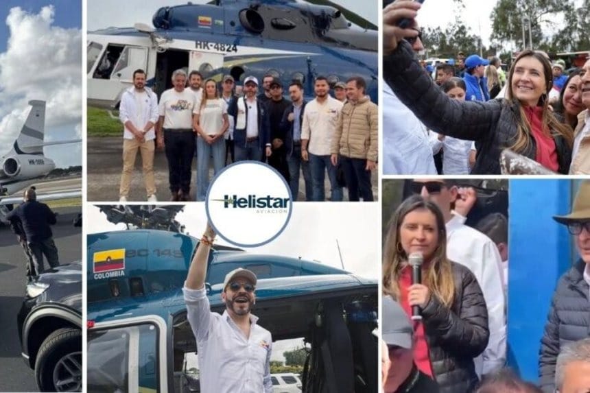 Santiago Botero en un evento electoral, rodeado de simpatizantes, con un banner de campaña en el fondo.