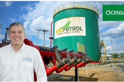 Oficinas de Ecopetrol en Bogotá, con empleados revisando documentos y pantallas de computadora.