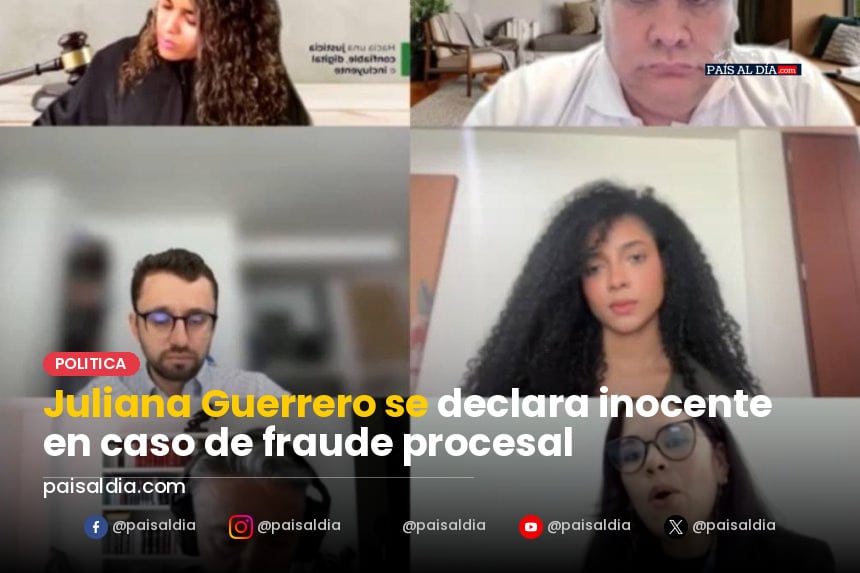 Juliana Guerrero sentada en la sala de audiencias, con expresión seria y documentos en mano.