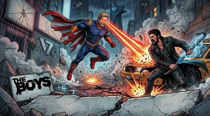 Billy Butcher y Homelander se enfrentan en una intensa escena de acción.